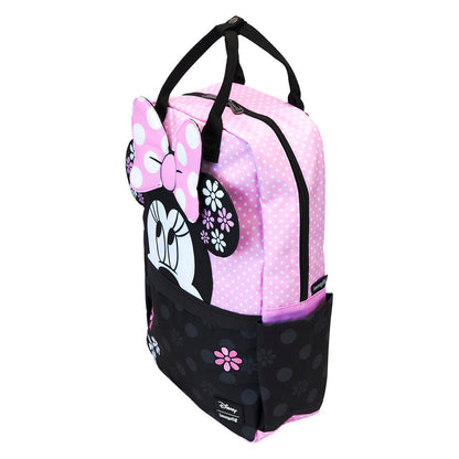 Mochila rosa y negra de Minnie con flores y lazo de lunares - 2
