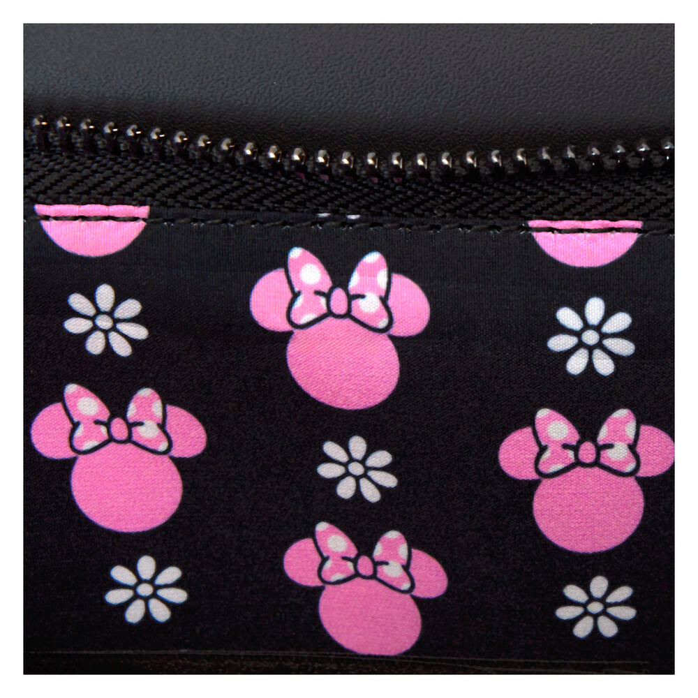 Bolso bandolera negro de Minnie con lazo rosa de lunares y correa floral - 10