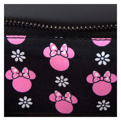 Bolso bandolera negro de Minnie con lazo rosa de lunares y correa floral - 10