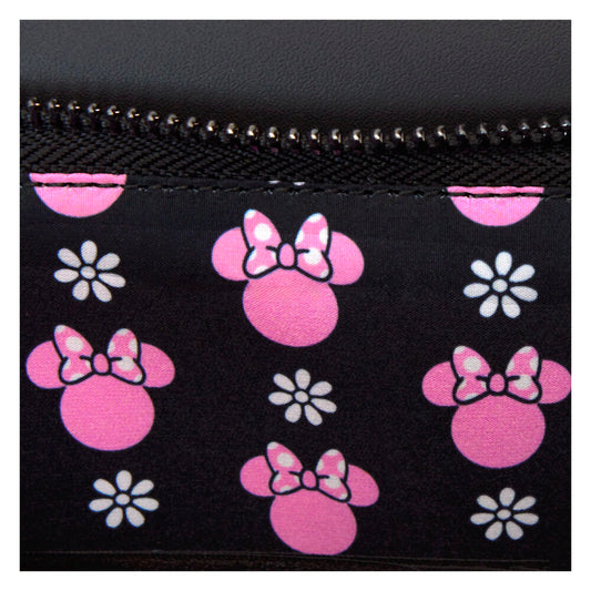 Bolso bandolera negro de Minnie con lazo rosa de lunares y correa floral - 10
