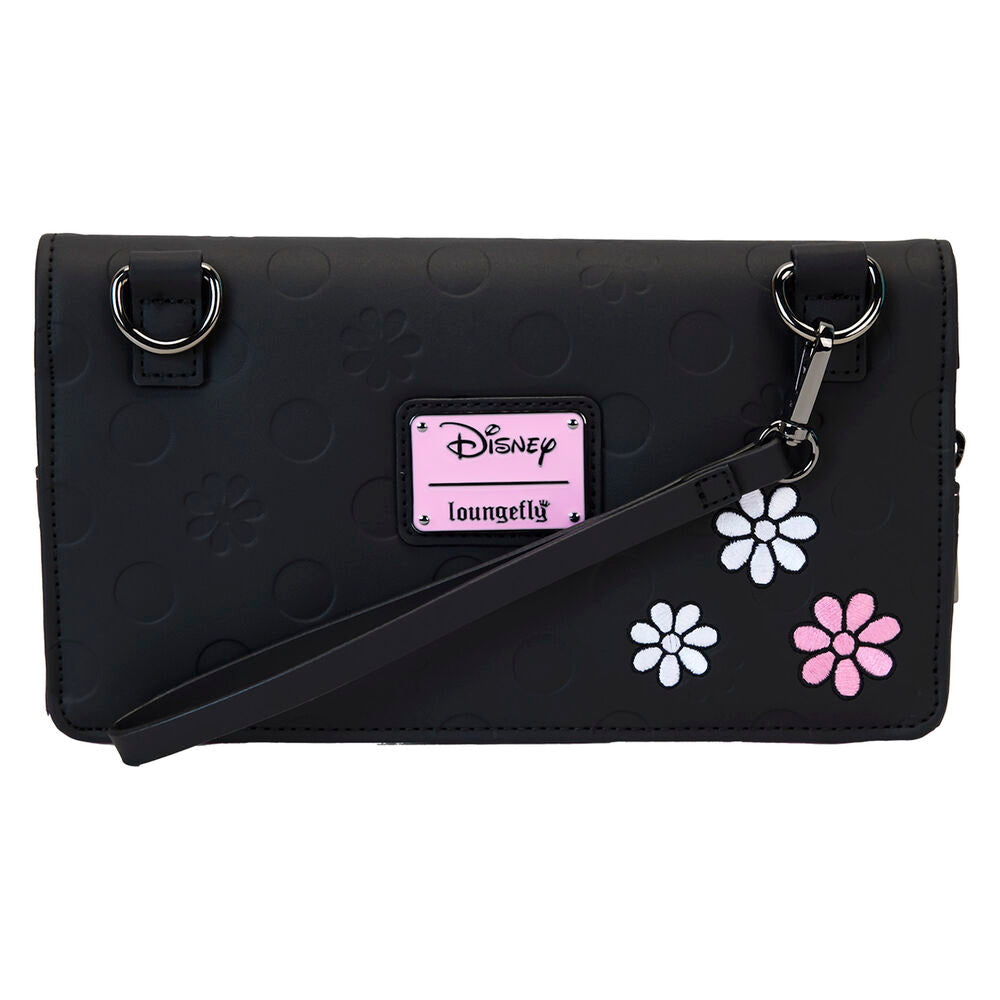 Bolso bandolera negro de Minnie con lazo rosa de lunares y correa floral - 8