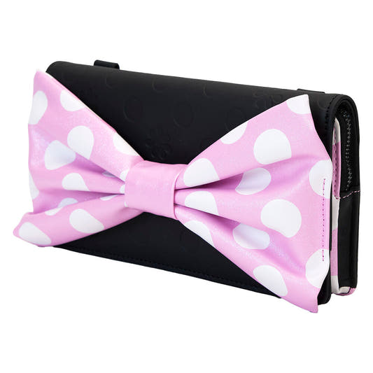 Bolso bandolera negro de Minnie con lazo rosa de lunares y correa floral - 3