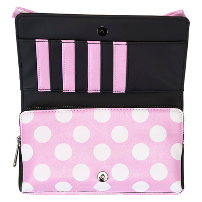 Bolso bandolera negro de Minnie con lazo rosa de lunares y correa floral - 6