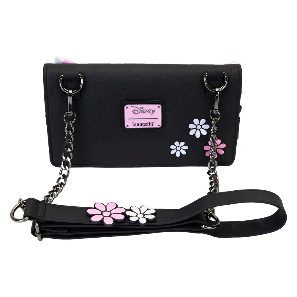 Bolso bandolera negro de Minnie con lazo rosa de lunares y correa floral - 4