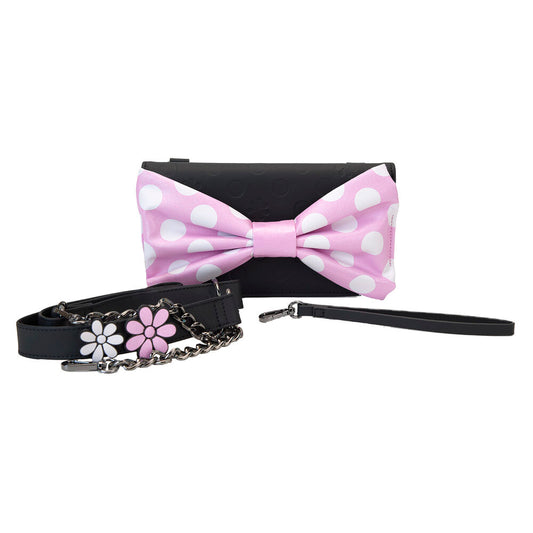 Bolso bandolera negro de Minnie con lazo rosa de lunares y correa floral - 2