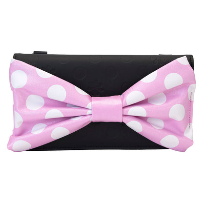 Bolso bandolera negro de Minnie con lazo rosa de lunares y correa floral - 11