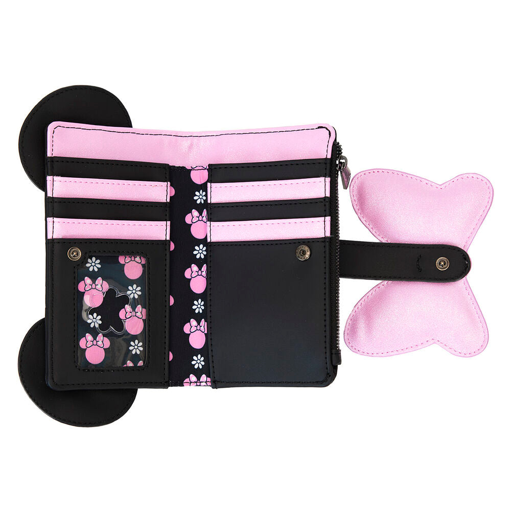 Cartera negra de Minnie Loungefly con lazada rosa de lunares y flores - 2