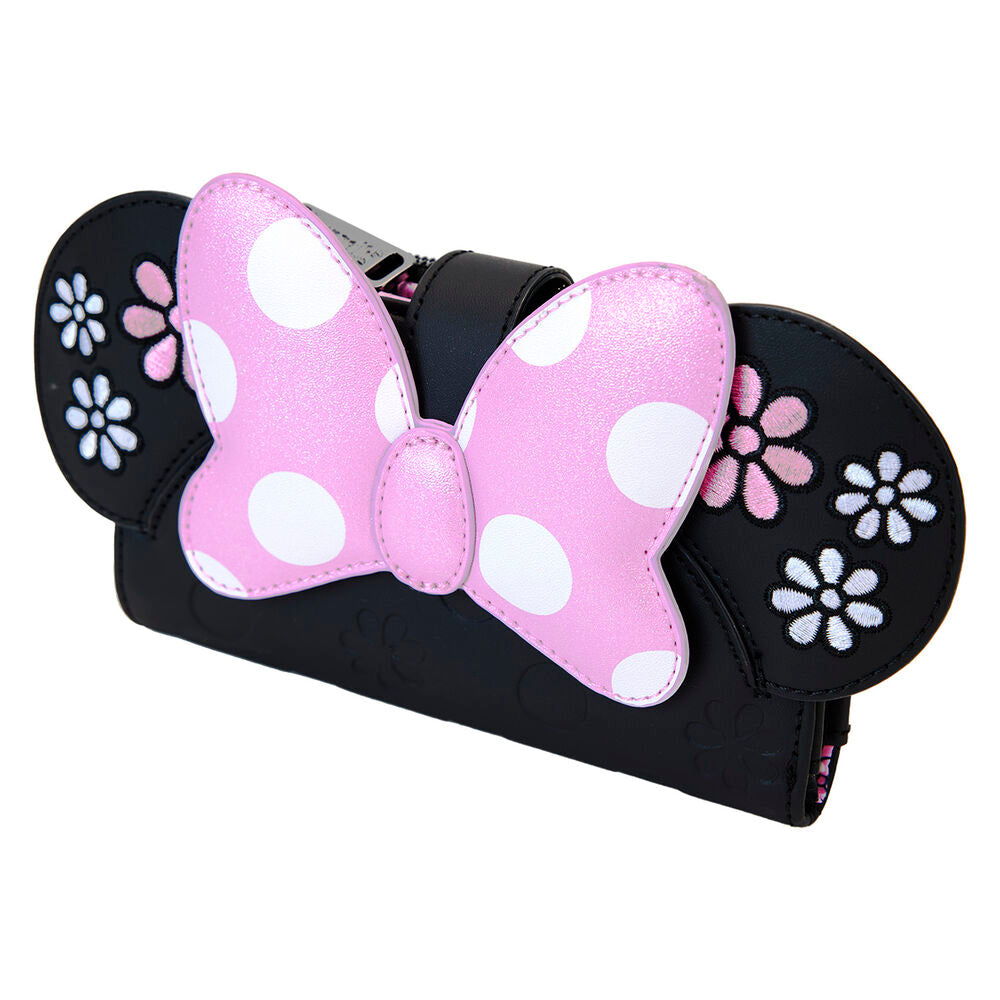 Cartera negra de Minnie Loungefly con lazada rosa de lunares y flores - 4