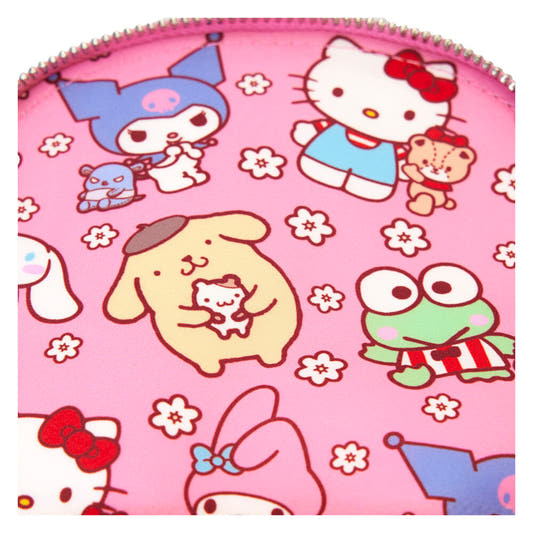 Mochila Loungefly Hello Kitty and Friends rosa y roja con flores - 7