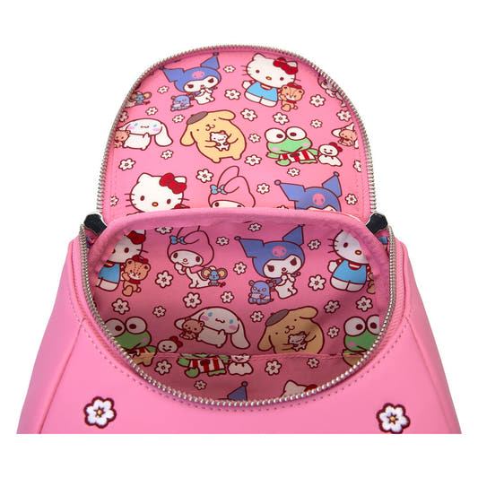 Mochila Loungefly Hello Kitty and Friends rosa y roja con flores - 8