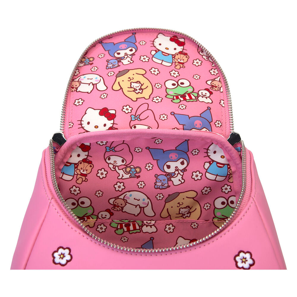 Mochila Loungefly Hello Kitty and Friends rosa y roja con flores - 8