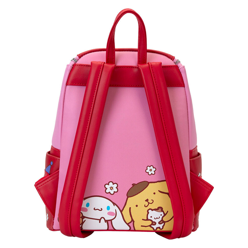 Mochila Loungefly Hello Kitty and Friends rosa y roja con flores - 4
