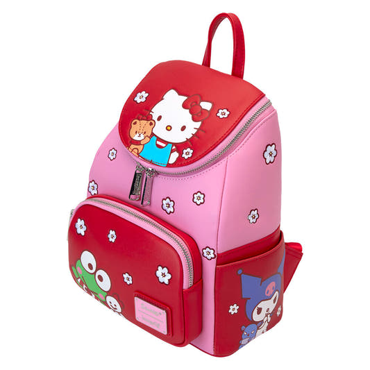 Mochila Loungefly Hello Kitty and Friends rosa y roja con flores - 5
