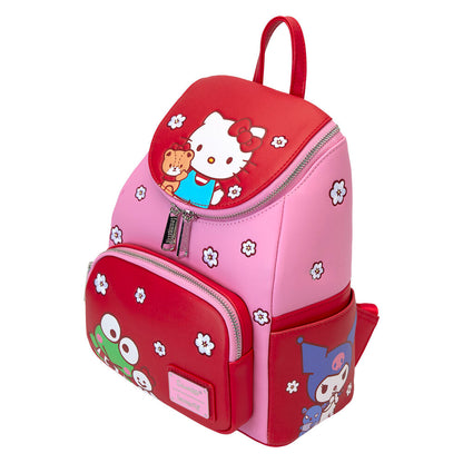 Mochila Loungefly Hello Kitty and Friends rosa y roja con flores - 5