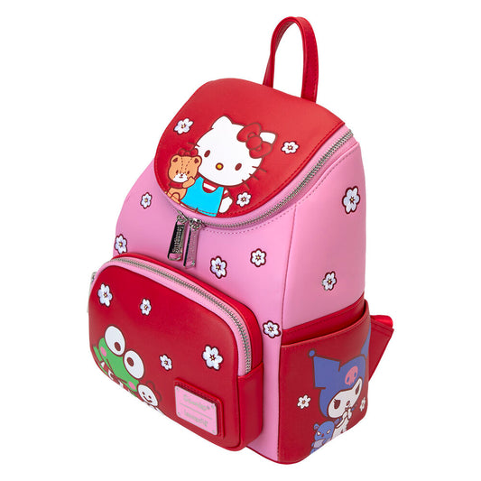 Mochila Loungefly Hello Kitty and Friends rosa y roja con flores - 5