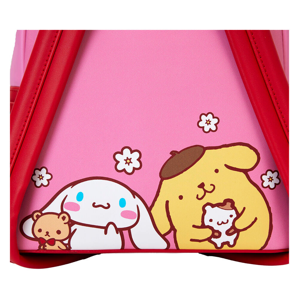 Mochila Loungefly Hello Kitty and Friends rosa y roja con flores - 6