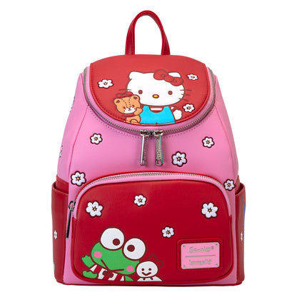 Mochila Loungefly Hello Kitty and Friends rosa y roja con flores - 2