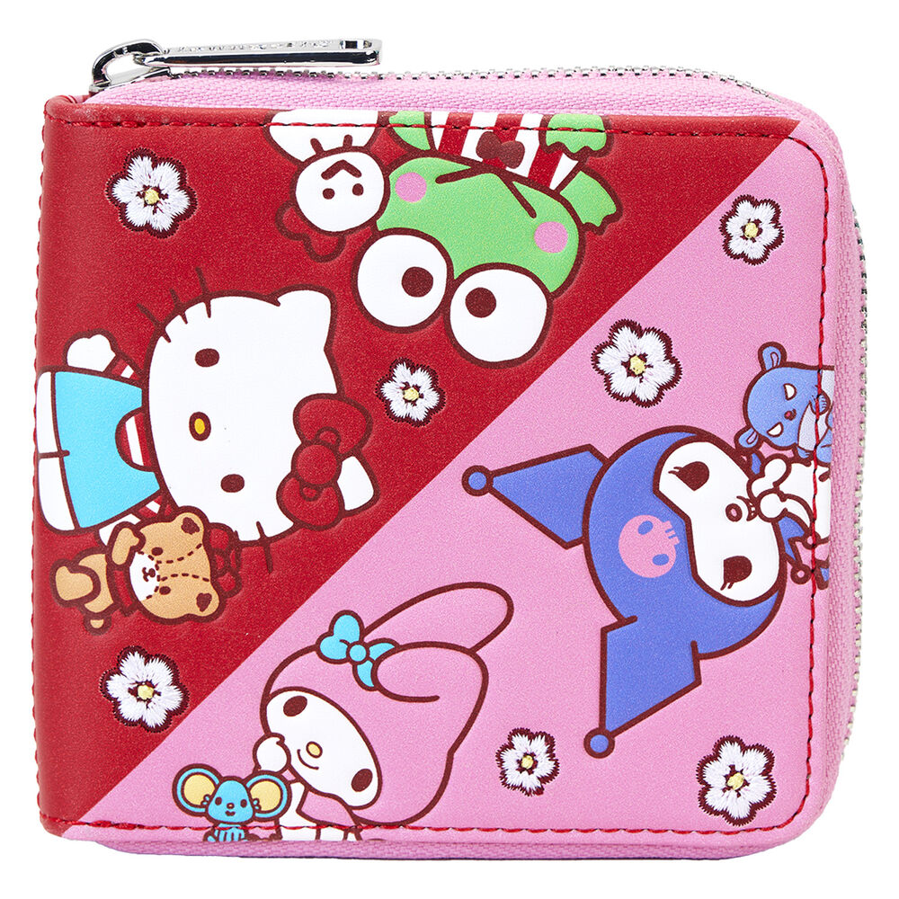 Cartera Loungefly Hello Kitty and Friends rosa y roja con personajes