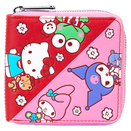 Cartera Loungefly Hello Kitty and Friends rosa y roja con personajes