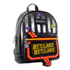 Mochila Beetlejuice negra con diseño de señal de neón
