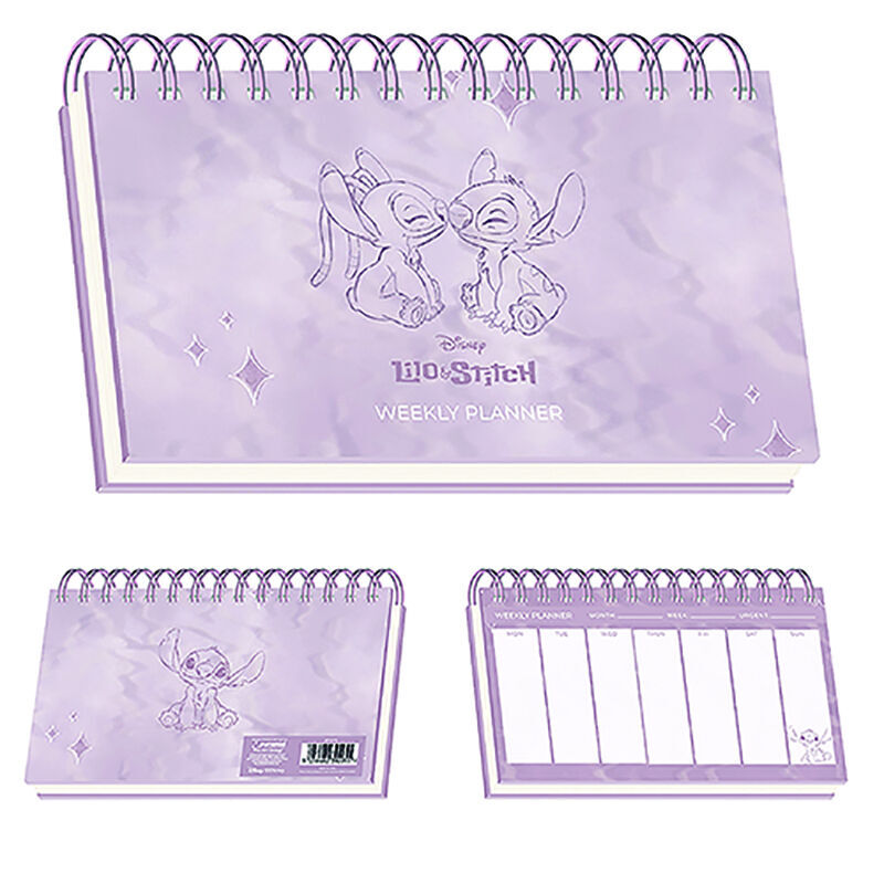 Planificador semanal lila de Stitch Disney con encuadernación de espiral
