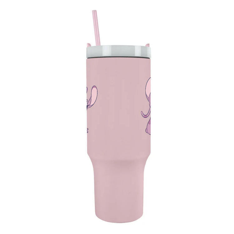 Vaso termo rosa de Angel Disney Stitch con tapa, pajita y asa - 2