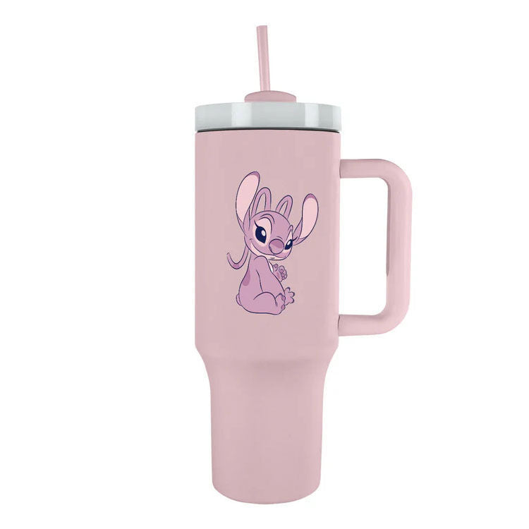 Vaso termo rosa de Angel Disney Stitch con tapa, pajita y asa