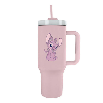 Vaso termo rosa de Angel Disney Stitch con tapa, pajita y asa