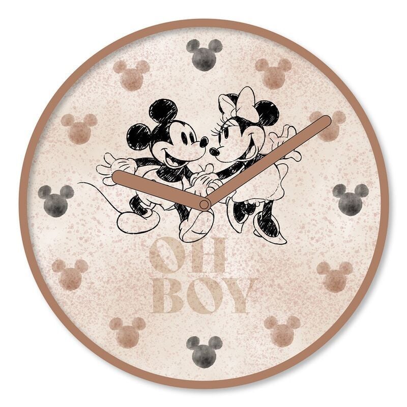 Reloj de pared Disney con Mickey y Minnie en tonos crema y marrón
