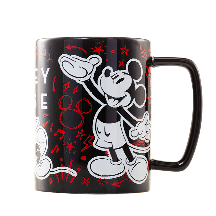 Taza gris de peluche con rostro de Mickey Disney y asa negra - 3
