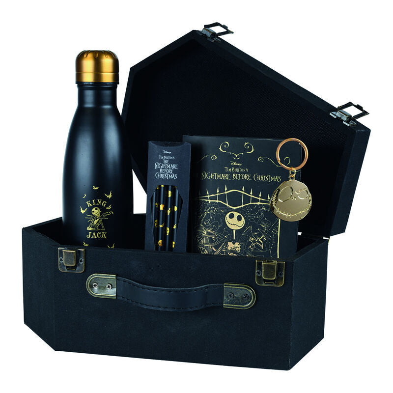 Estuche regalo ataúd de Pesadilla antes de Navidad con botella, cuaderno, lápices y llavero