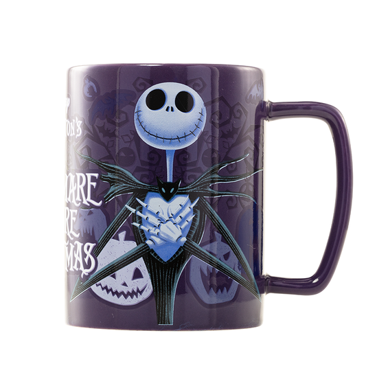 Taza de cerámica de Jack con funda de peluche negro y detalles morados - 3