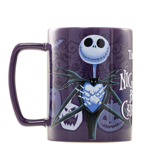 Taza de cerámica de Jack con funda de peluche negro y detalles morados - 4