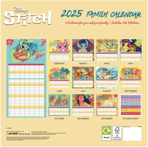 Calendario familiar Stitch Disney 2025 con diseño tropical - 2