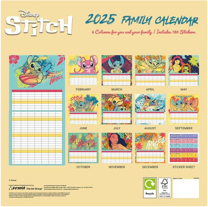 Calendario familiar Stitch Disney 2025 con diseño tropical - 2