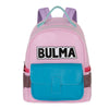 Mochila rosa de Bulma de Dragon Ball con bolsillo frontal turquesa