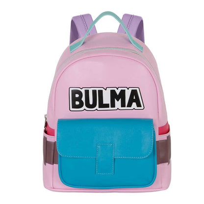 Mochila rosa de Bulma de Dragon Ball con bolsillo frontal turquesa