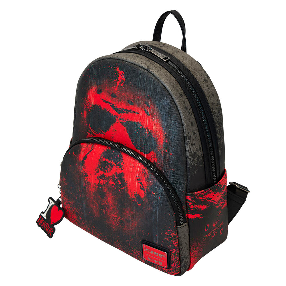 Mochila Loungefly de Viernes 13 negra y roja con colgante I Love Horror - 2