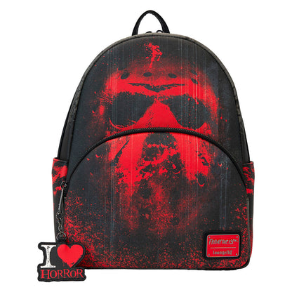Mochila Loungefly de Viernes 13 negra y roja con colgante I Love Horror