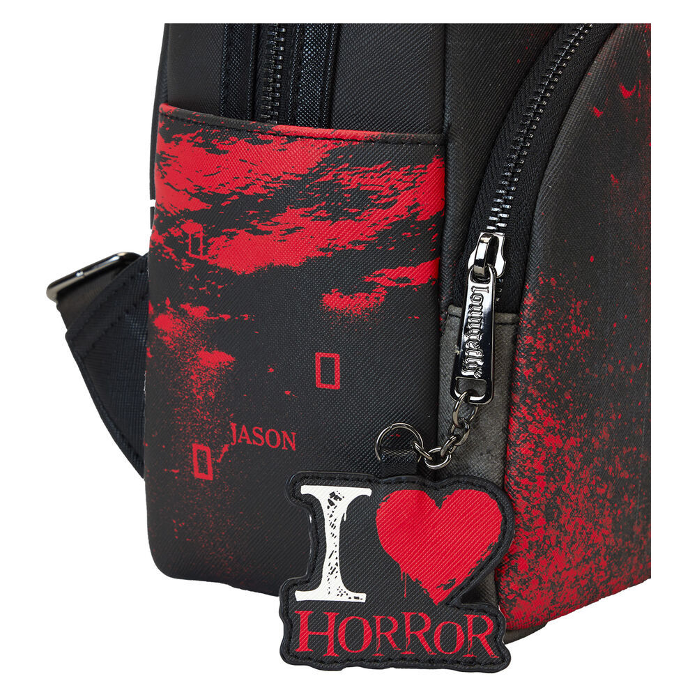Mochila Loungefly de Viernes 13 negra y roja con colgante I Love Horror - 5
