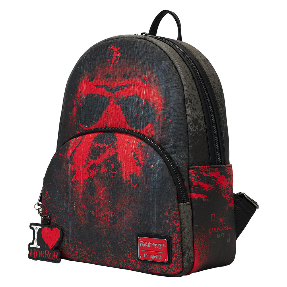 Mochila Loungefly de Viernes 13 negra y roja con colgante I Love Horror - 3