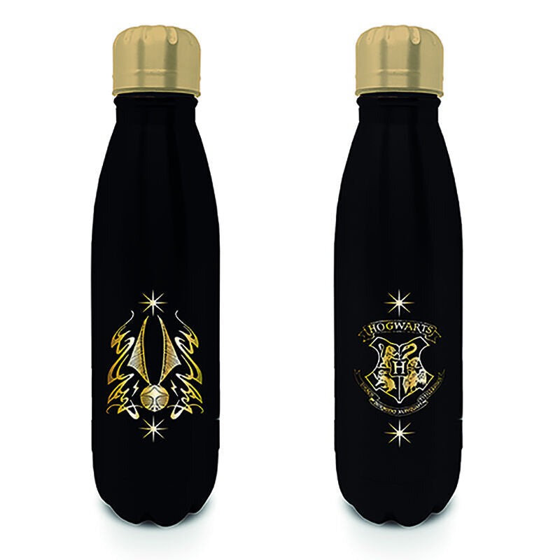 Botella negra de acero inoxidable Harry Potter Quidditch con detalles dorados