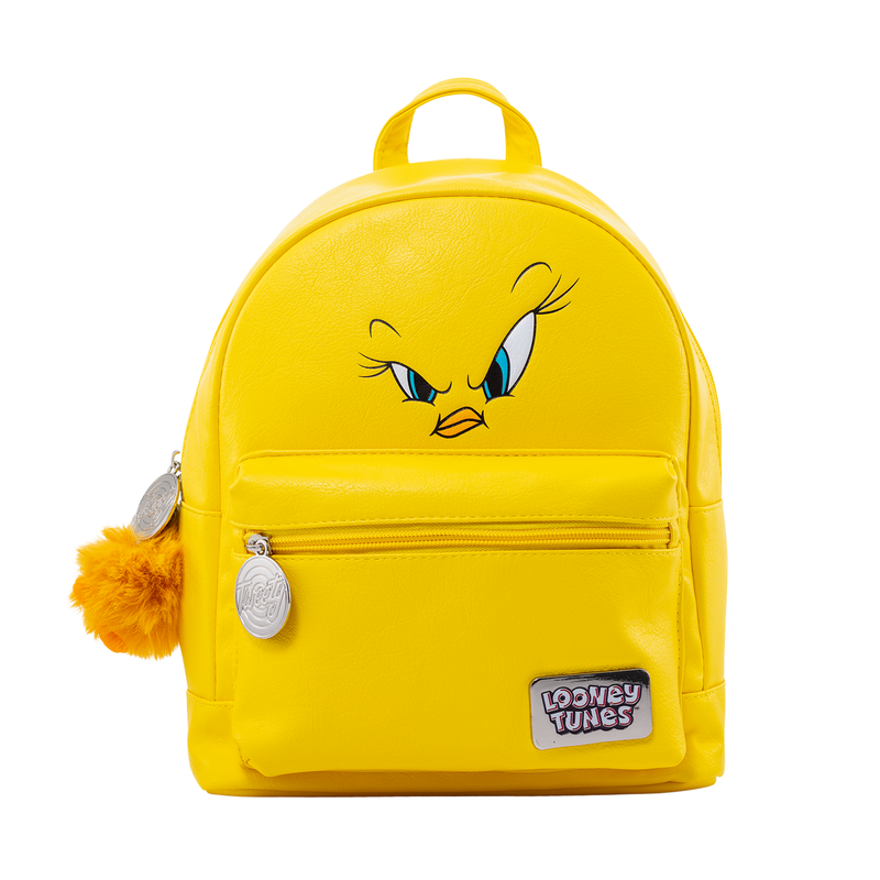 Mochila amarilla de Piolín Looney Tunes con bolsillos y pompón lateral