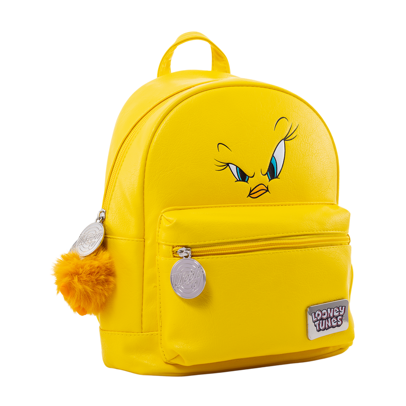Mochila amarilla de Piolín Looney Tunes con bolsillos y pompón lateral - 2