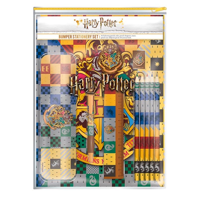 Set de papelería Harry Potter con estuche transparente, regla, bolígrafo y lápices