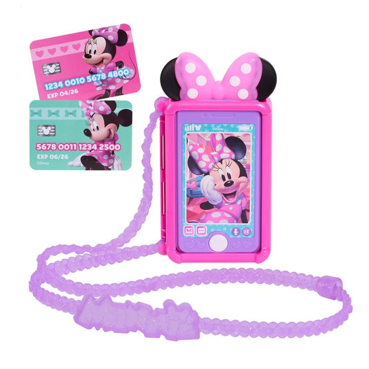 Teléfono de juguete Minnie Disney morado con funda rosa y lazo de lunares - 4