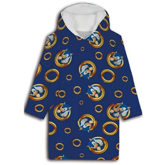 Bata sudadera infantil oversize de Sonic azul marino con capucha
