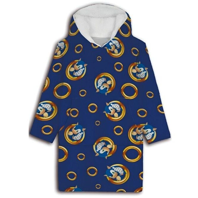 Bata sudadera infantil oversize de Sonic azul marino con capucha