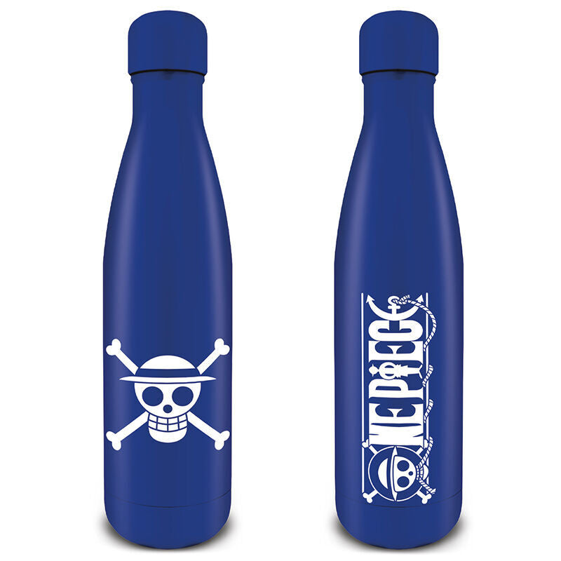 Botella azul de acero inoxidable One Piece de 540 ml con logotipo blanco