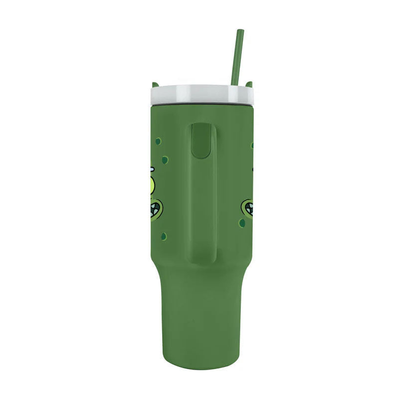 Vaso termo verde de Pepinillo Rick con tapa, pajita y asa - 2